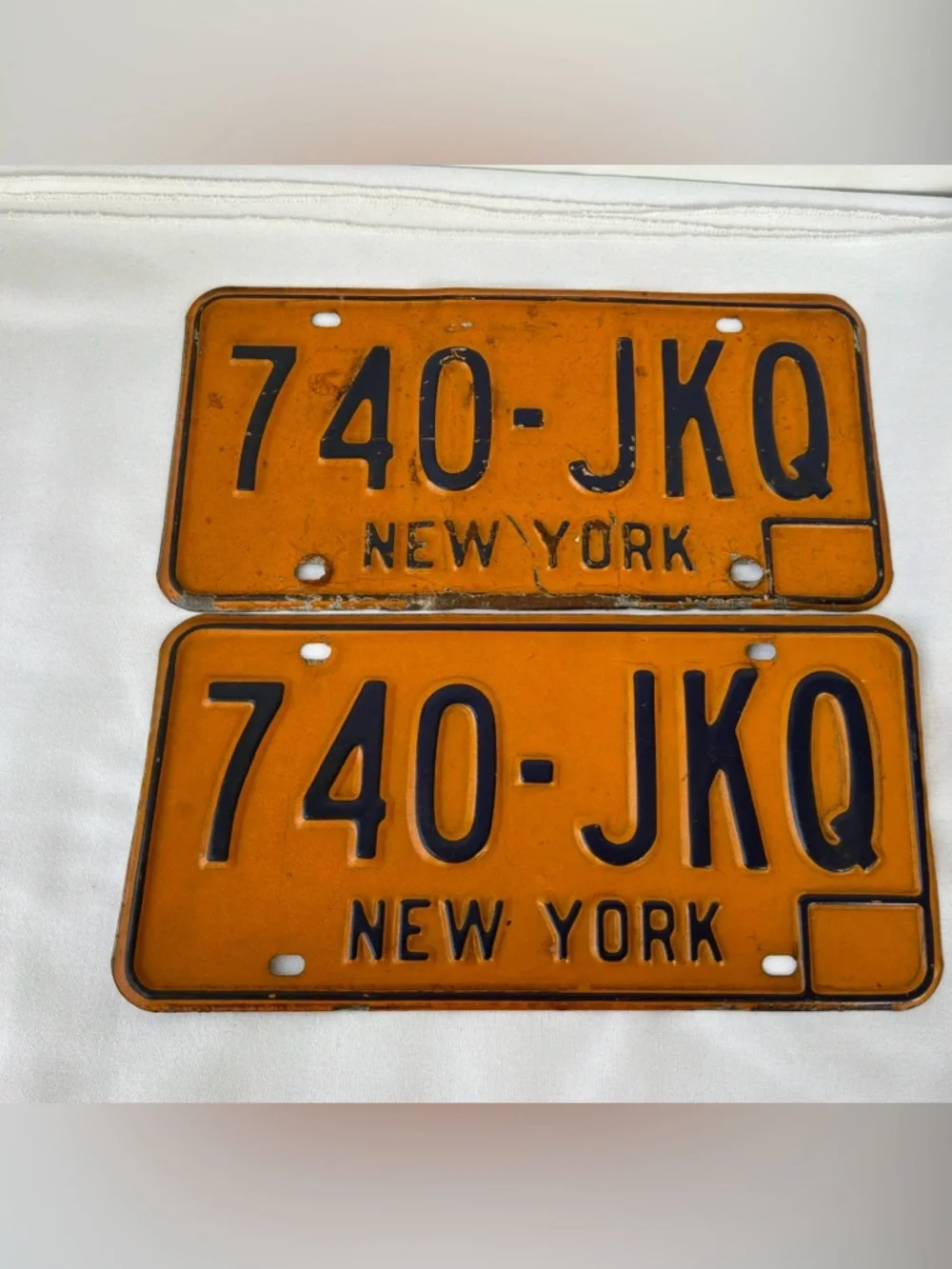 VINTAGE Pair 1970-80’s NEW YORK LICENSE PLATE TAG #740-JKQ